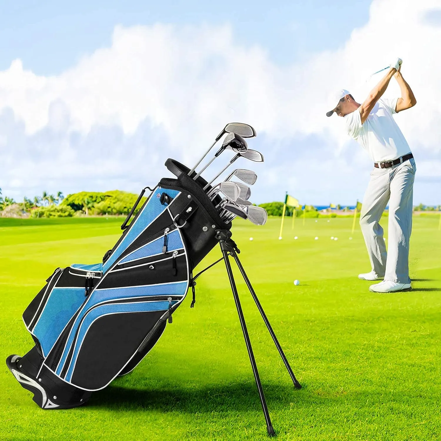Mayjooy Golf Stand Bag, Portable Carry Golf Bag w/Ergonomic Dual Straps & 6 Way Top Divider, Lightweight Carry Organizer Pocket w/Umbrella Ring, Ideal for Men & Women