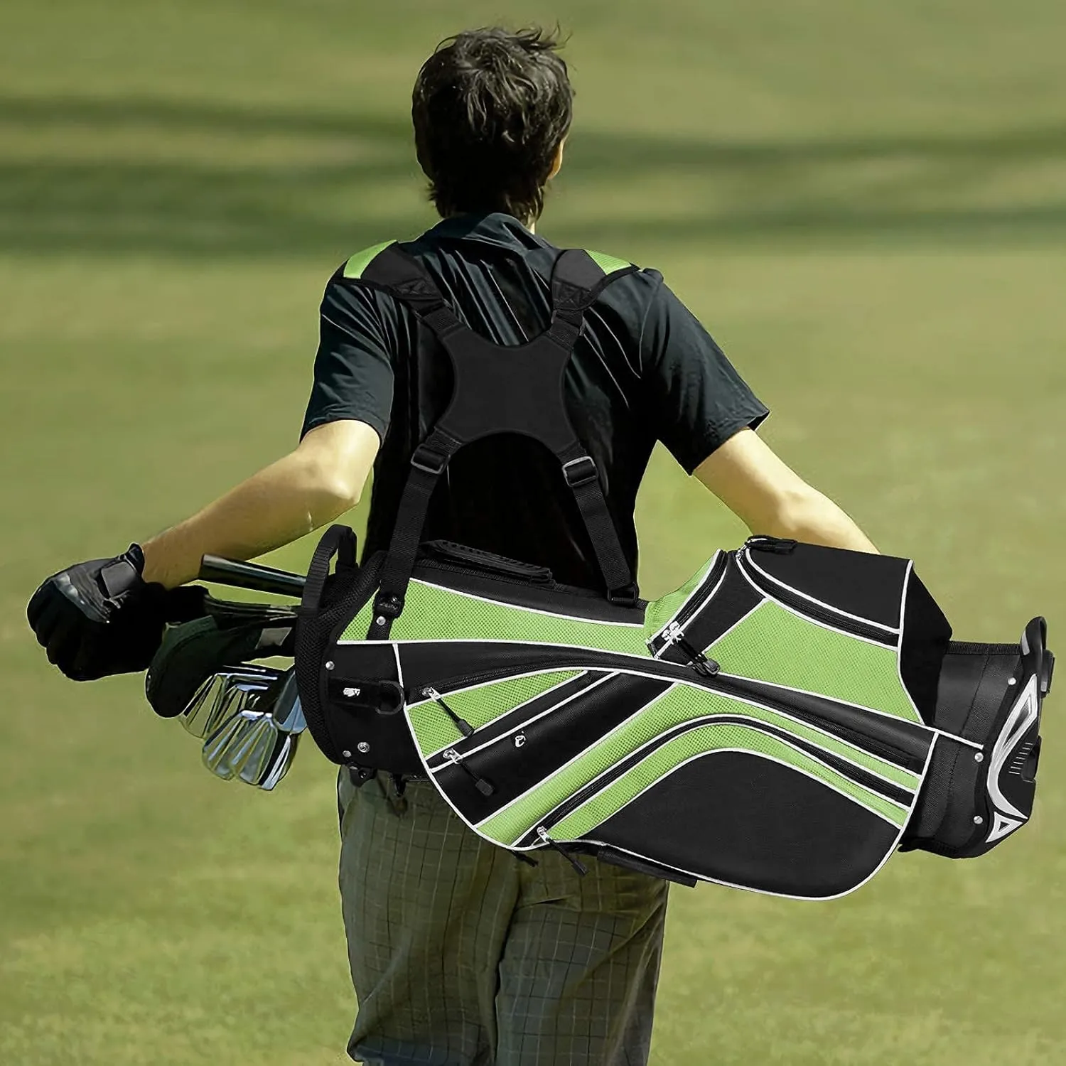 Mayjooy Golf Stand Bag, Portable Carry Golf Bag w/Ergonomic Dual Straps & 6 Way Top Divider, Lightweight Carry Organizer Pocket w/Umbrella Ring, Ideal for Men & Women