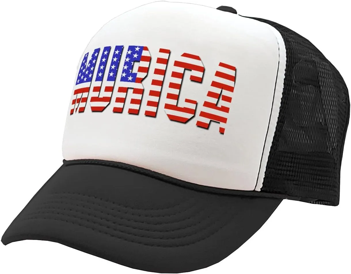 Mean Gear - Murica - Fourth of July USA America Patriot - Vintage Retro Style Trucker Cap Hat