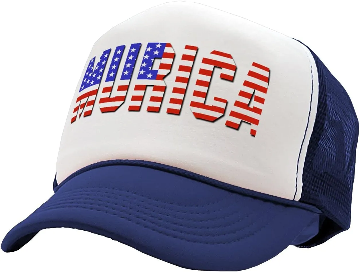 Mean Gear - Murica - Fourth of July USA America Patriot - Vintage Retro Style Trucker Cap Hat