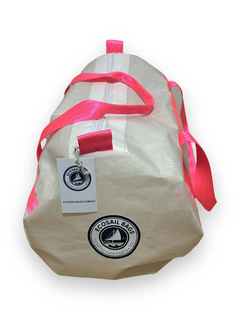 Medium Duffel Bag - White with Fluro Pink