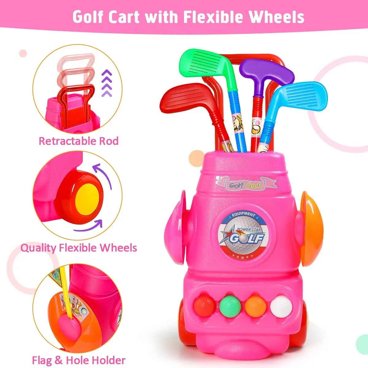 Meland Kids Golf Club Set - Toddler Golf Ball Game Play Set Sports Toys Gift for Boys Girls 3 4 5 6 Year Old (Pink)