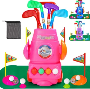 Meland Kids Golf Club Set - Toddler Golf Ball Game Play Set Sports Toys Gift for Boys Girls 3 4 5 6 Year Old (Pink)