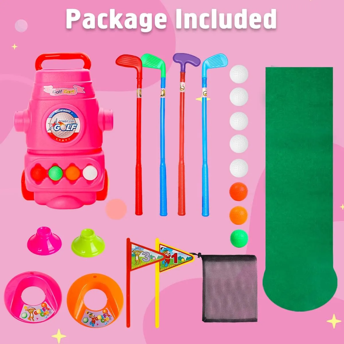 Meland Kids Golf Club Set - Toddler Golf Ball Game Play Set Sports Toys Gift for Boys Girls 3 4 5 6 Year Old (Pink)