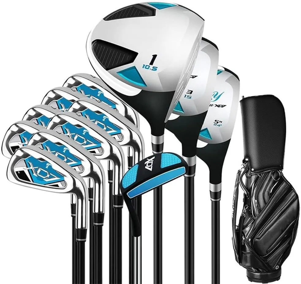 Men's Carbon Golf Club Set, High Fault Tolerance, Includes Driver, Irons, Putter, Stand Bag, Suitable for Beginners