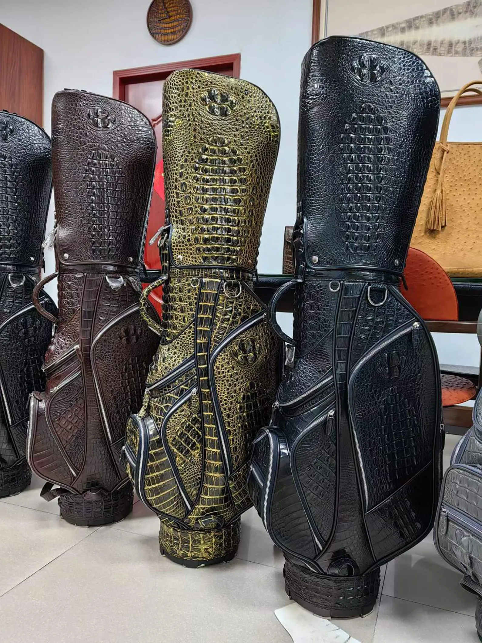 Mens Crocodile Leather Golf Cart Bags Golf Travel Bags
