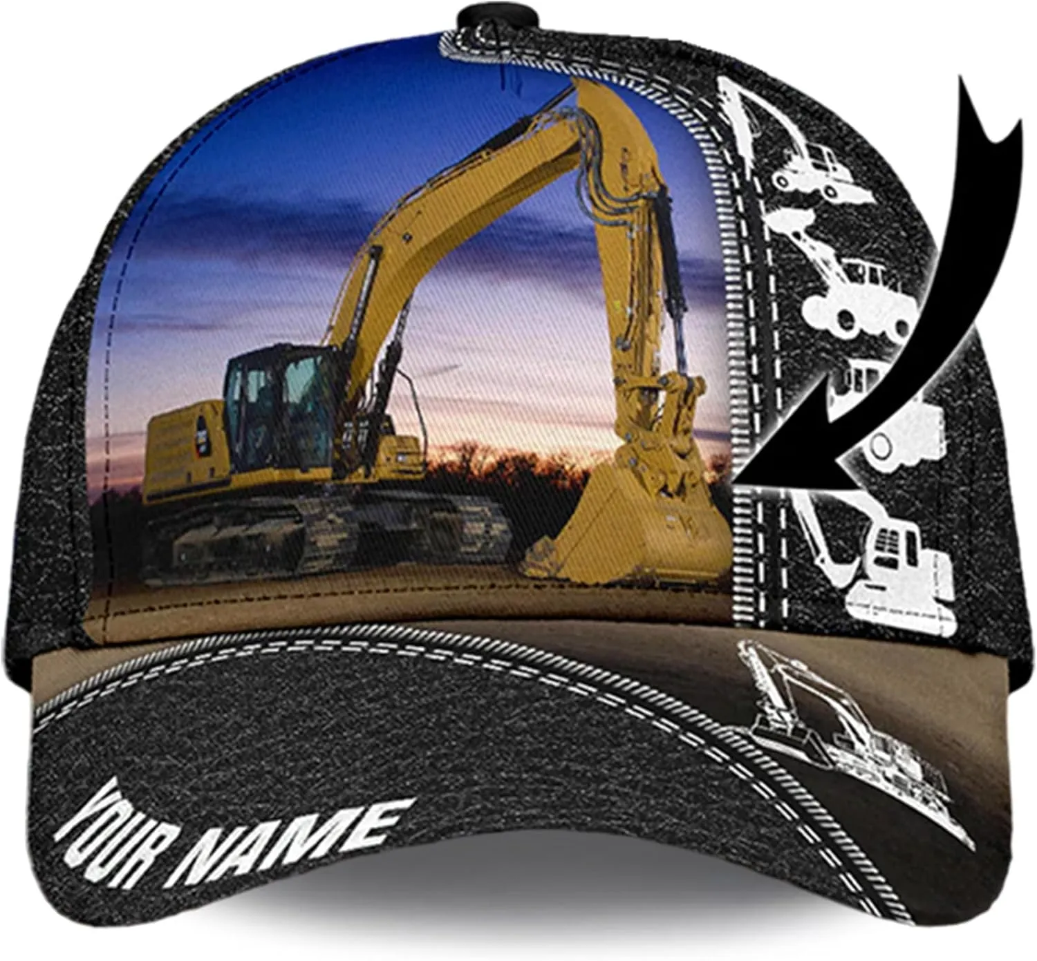 Men's Excavator Trucker Caps Personalized Heavy Construction Equipment Mesh Hat with Excavator Image for Birthday
