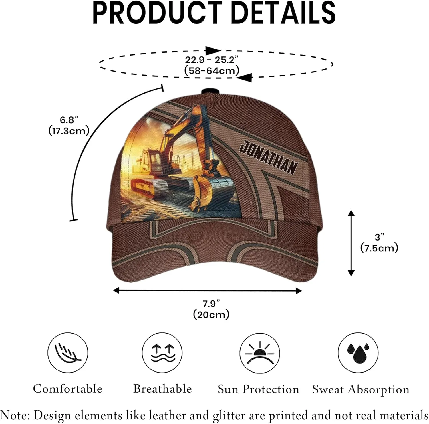 Men's Excavator Trucker Caps Personalized Heavy Construction Equipment Mesh Hat with Excavator Image for Birthday