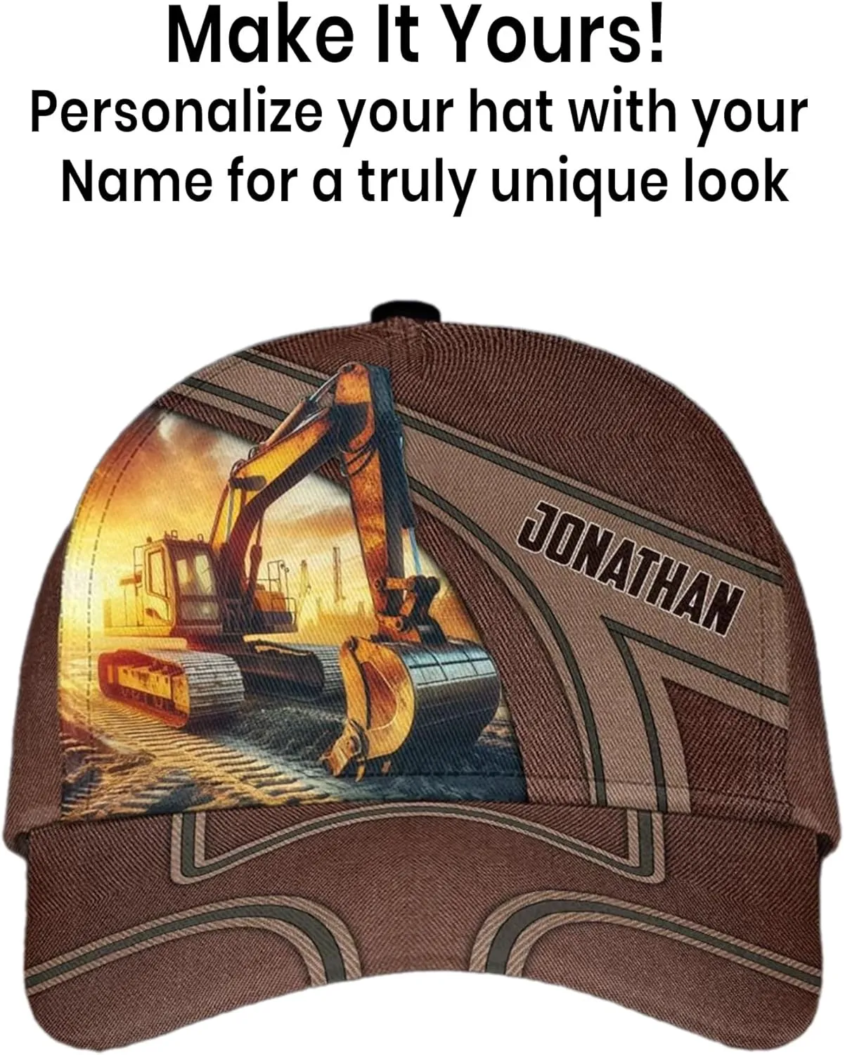 Men's Excavator Trucker Caps Personalized Heavy Construction Equipment Mesh Hat with Excavator Image for Birthday