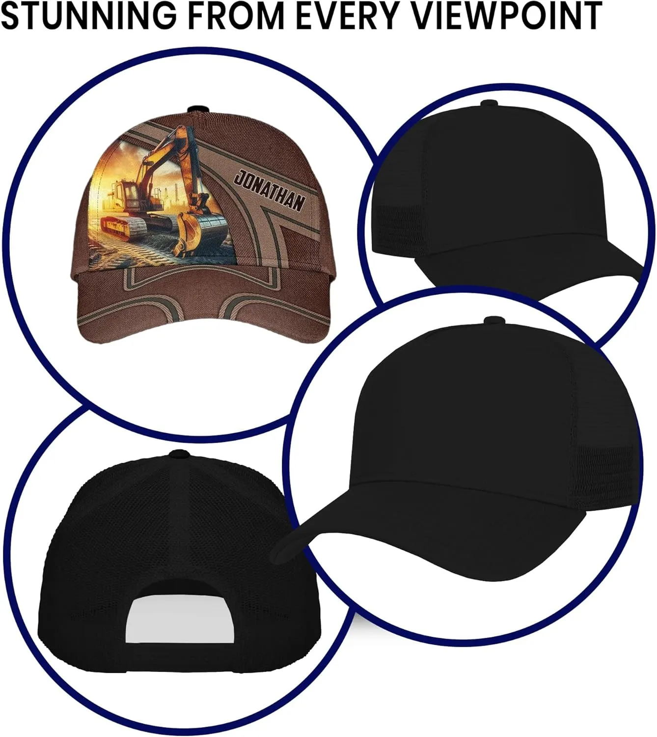 Men's Excavator Trucker Caps Personalized Heavy Construction Equipment Mesh Hat with Excavator Image for Birthday