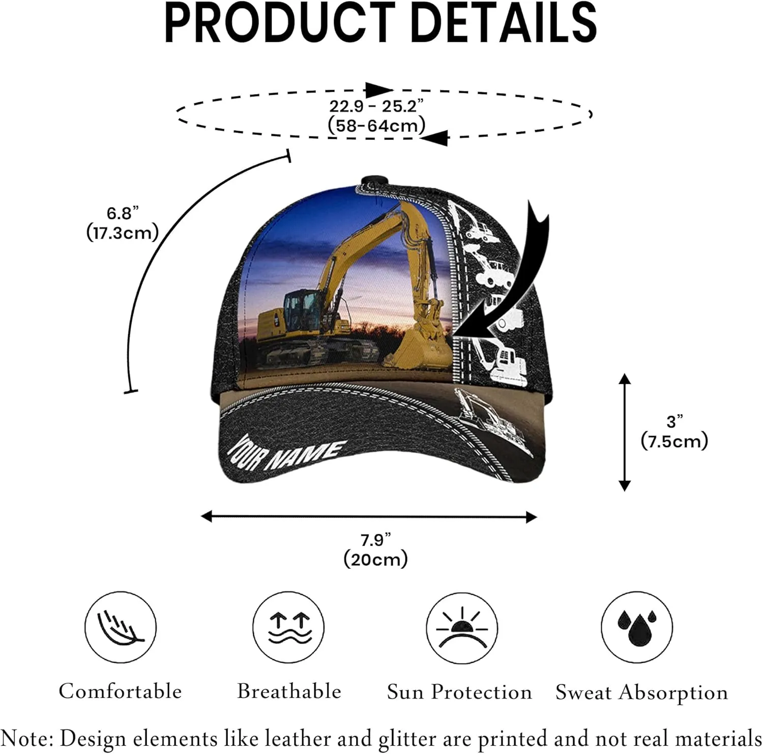 Men's Excavator Trucker Caps Personalized Heavy Construction Equipment Mesh Hat with Excavator Image for Birthday