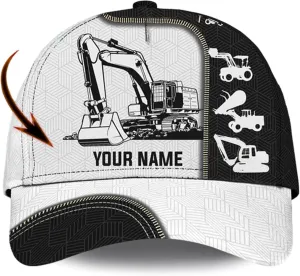 Men's Excavator Trucker Caps Personalized Heavy Construction Equipment Mesh Hat with Excavator Image for Birthday