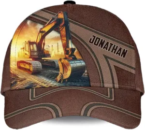 Men's Excavator Trucker Caps Personalized Heavy Construction Equipment Mesh Hat with Excavator Image for Birthday