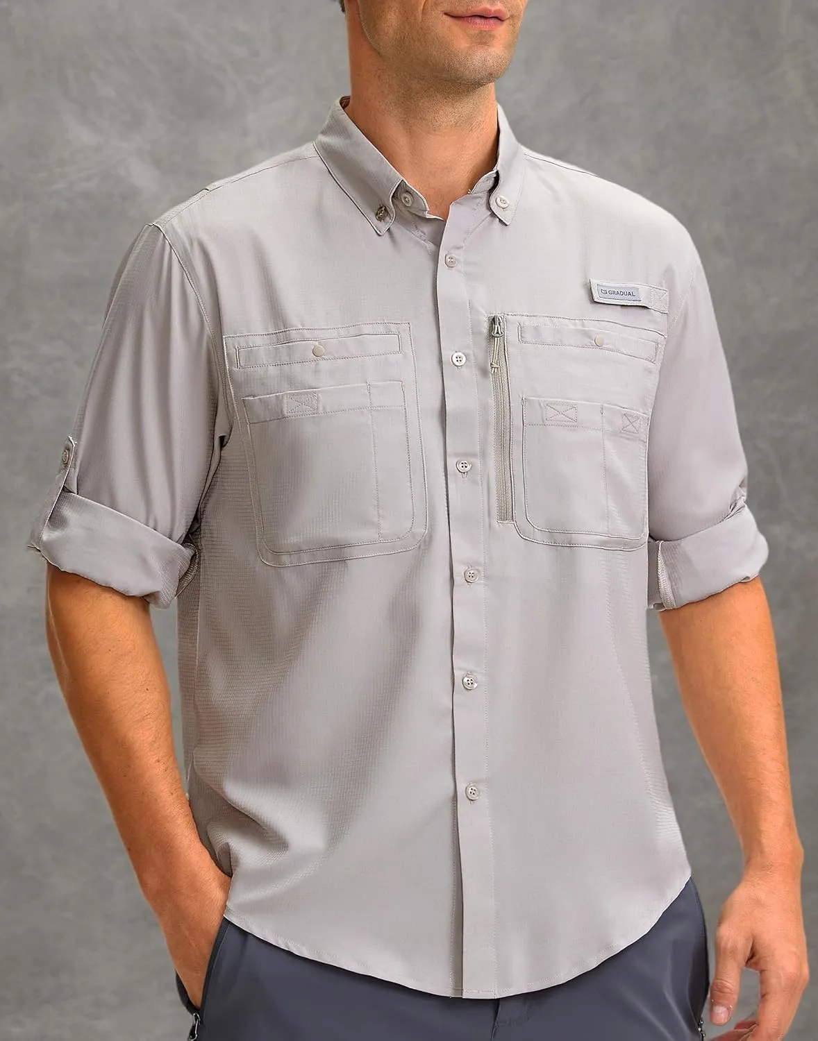 Men's Long Sleeve Sun Protection Fishing Shirt with Zipper Pockets UPF 50  Lightweight Cool Sun Shirts for Men Hiking Outdoor