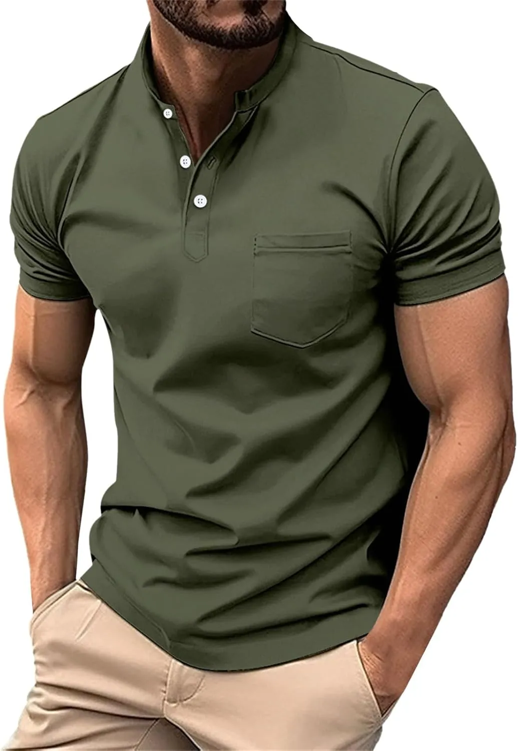 Mens Short Sleeve Polo Shirt Sports T-Shirt Athletic Golf Polos Casual Fashion Stand Collar Shirts with Chest Pocket
