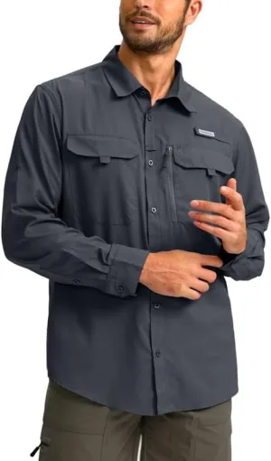 Men's Sun Protection Fishing Shirt with Zipper Pockets Long Sleeve UPF 50  UV Cooling Shirts for Men Hiking Travel