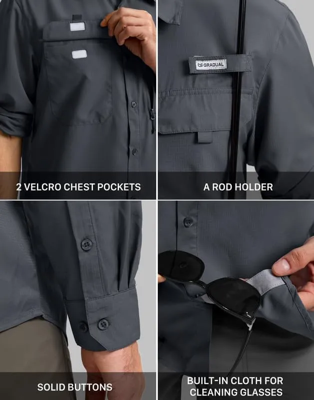 Men's Sun Protection Fishing Shirt with Zipper Pockets Long Sleeve UPF 50  UV Cooling Shirts for Men Hiking Travel