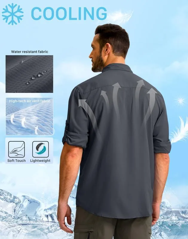 Men's Sun Protection Fishing Shirt with Zipper Pockets Long Sleeve UPF 50  UV Cooling Shirts for Men Hiking Travel