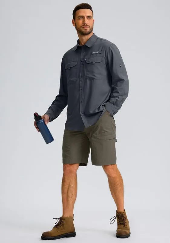 Men's Sun Protection Fishing Shirt with Zipper Pockets Long Sleeve UPF 50  UV Cooling Shirts for Men Hiking Travel