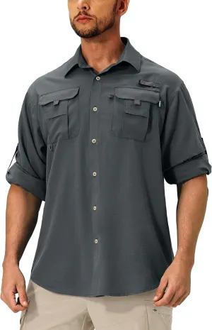 Men's Sun Protection Fishing Shirts Lightweight Long Sleeve UPF 50  Travel Work Hiking Shirts with Pockets