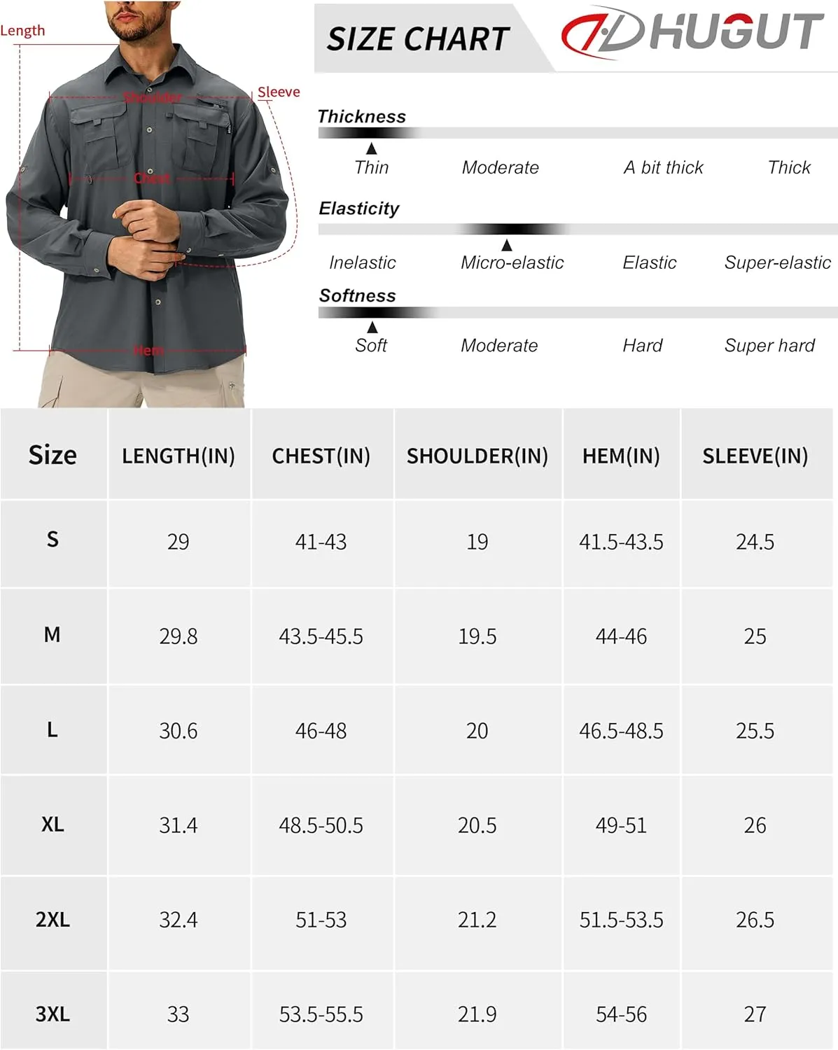 Men's Sun Protection Fishing Shirts Lightweight Long Sleeve UPF 50  Travel Work Hiking Shirts with Pockets