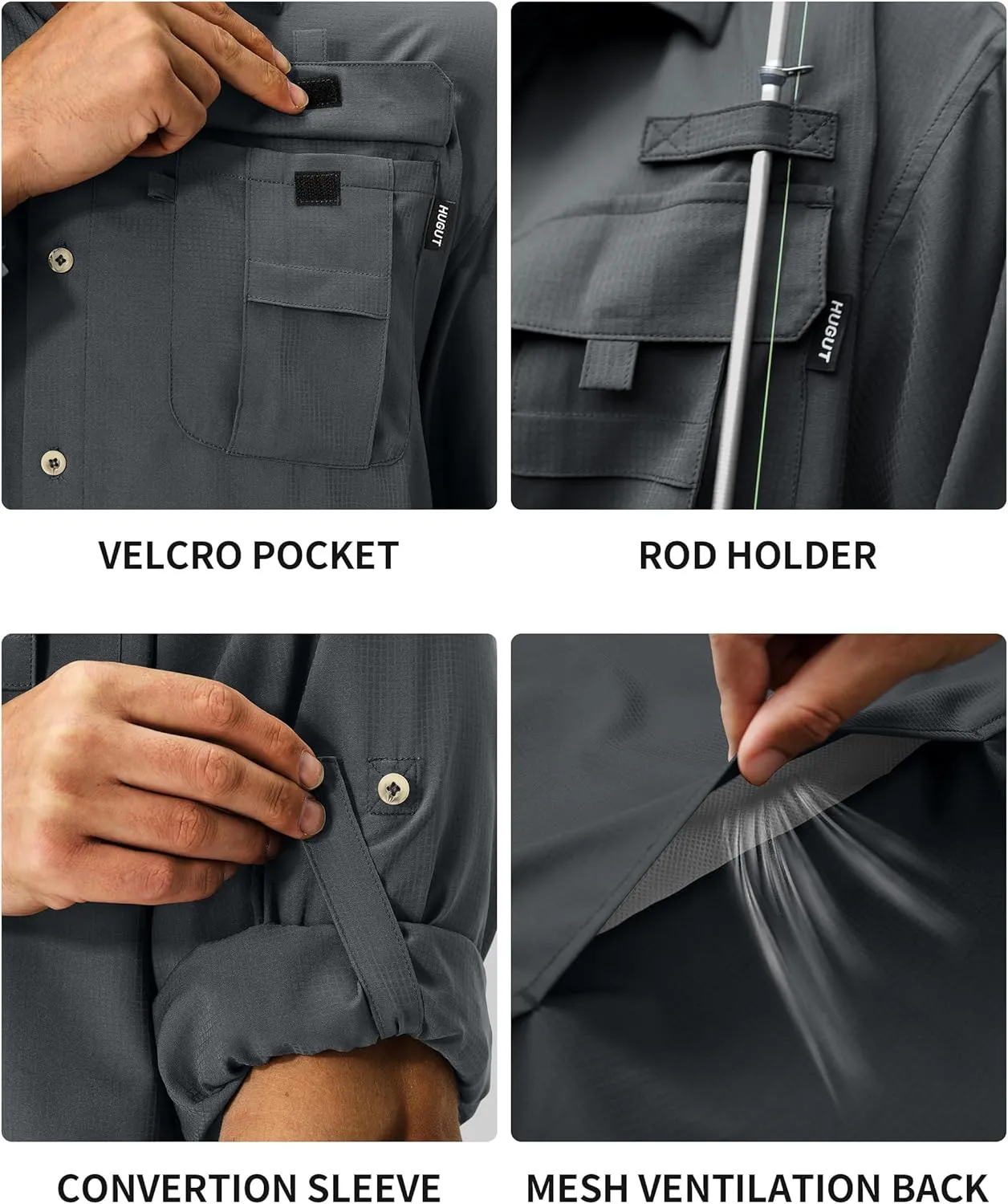 Men's Sun Protection Fishing Shirts Lightweight Long Sleeve UPF 50  Travel Work Hiking Shirts with Pockets