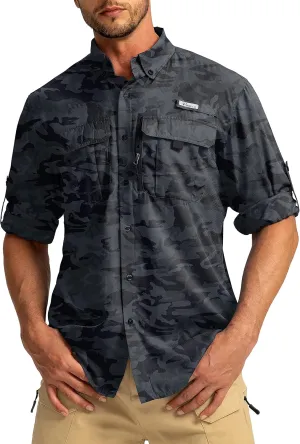 Men's Sun Protection Fishing Shirts Long Sleeve Travel Work Shirts for Men UPF50  Button Down Shirts with Zipper Pockets