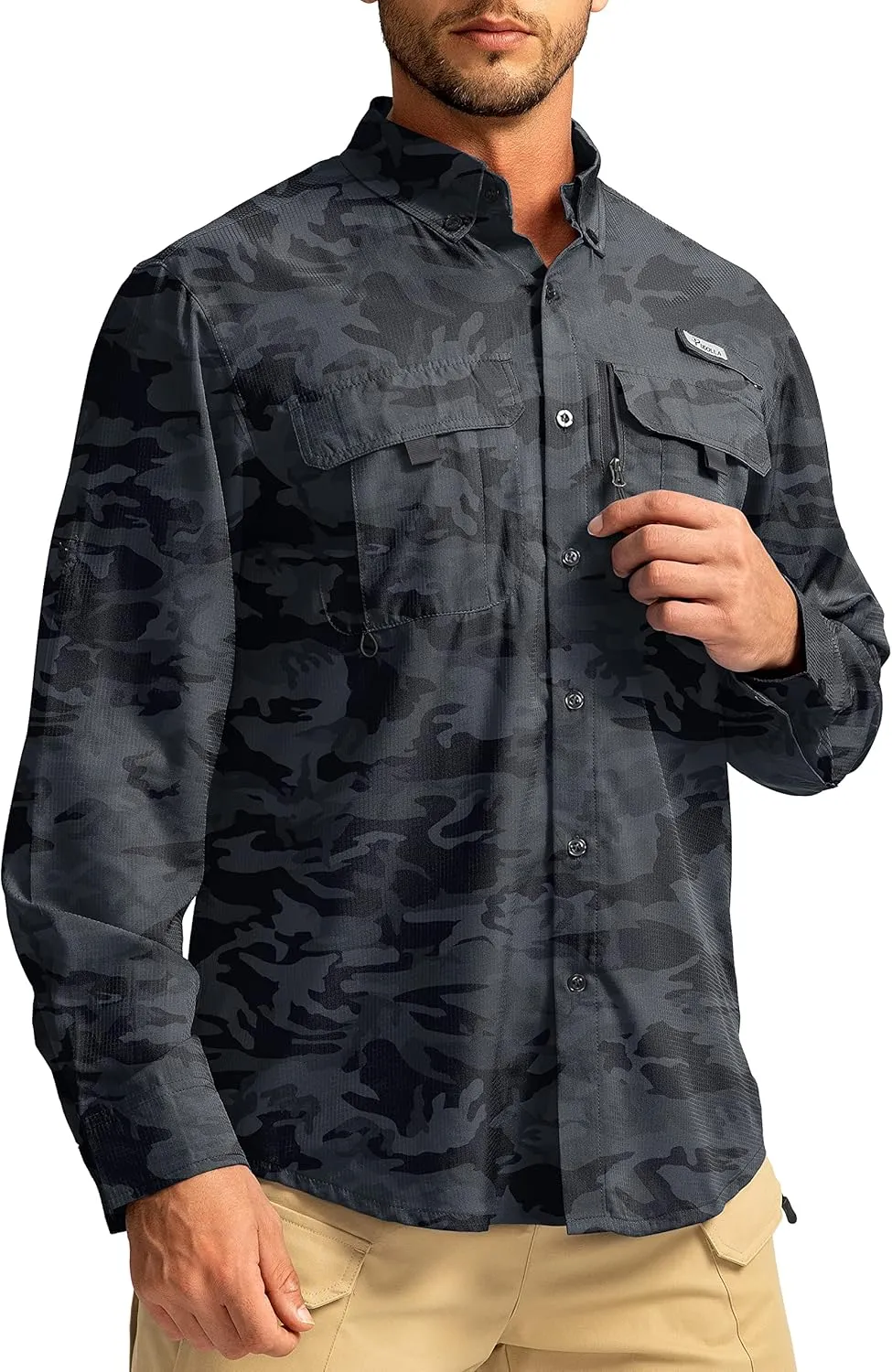 Men's Sun Protection Fishing Shirts Long Sleeve Travel Work Shirts for Men UPF50  Button Down Shirts with Zipper Pockets