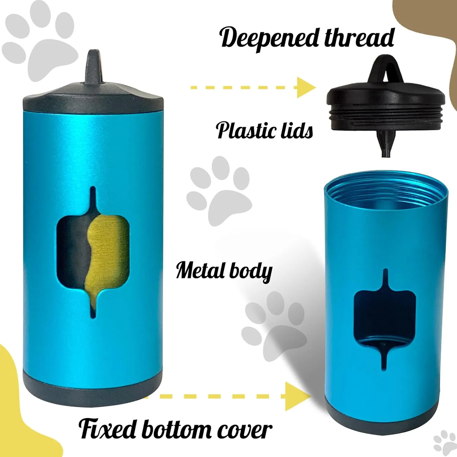 Metal Dog Poop Bag Holder 2-Pack w/Leash Clip|Durable Scratch-Resistant Aluminum|30 Bags 6 Accessories（Blue）