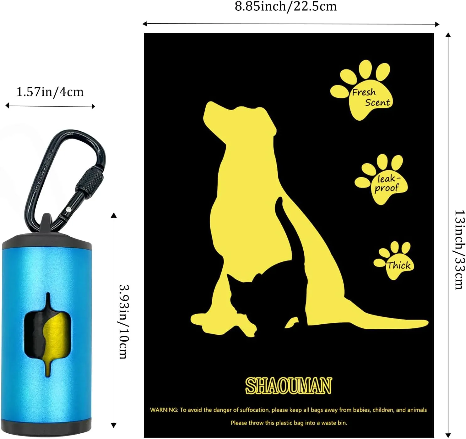 Metal Dog Poop Bag Holder 2-Pack w/Leash Clip|Durable Scratch-Resistant Aluminum|30 Bags 6 Accessories（Blue）