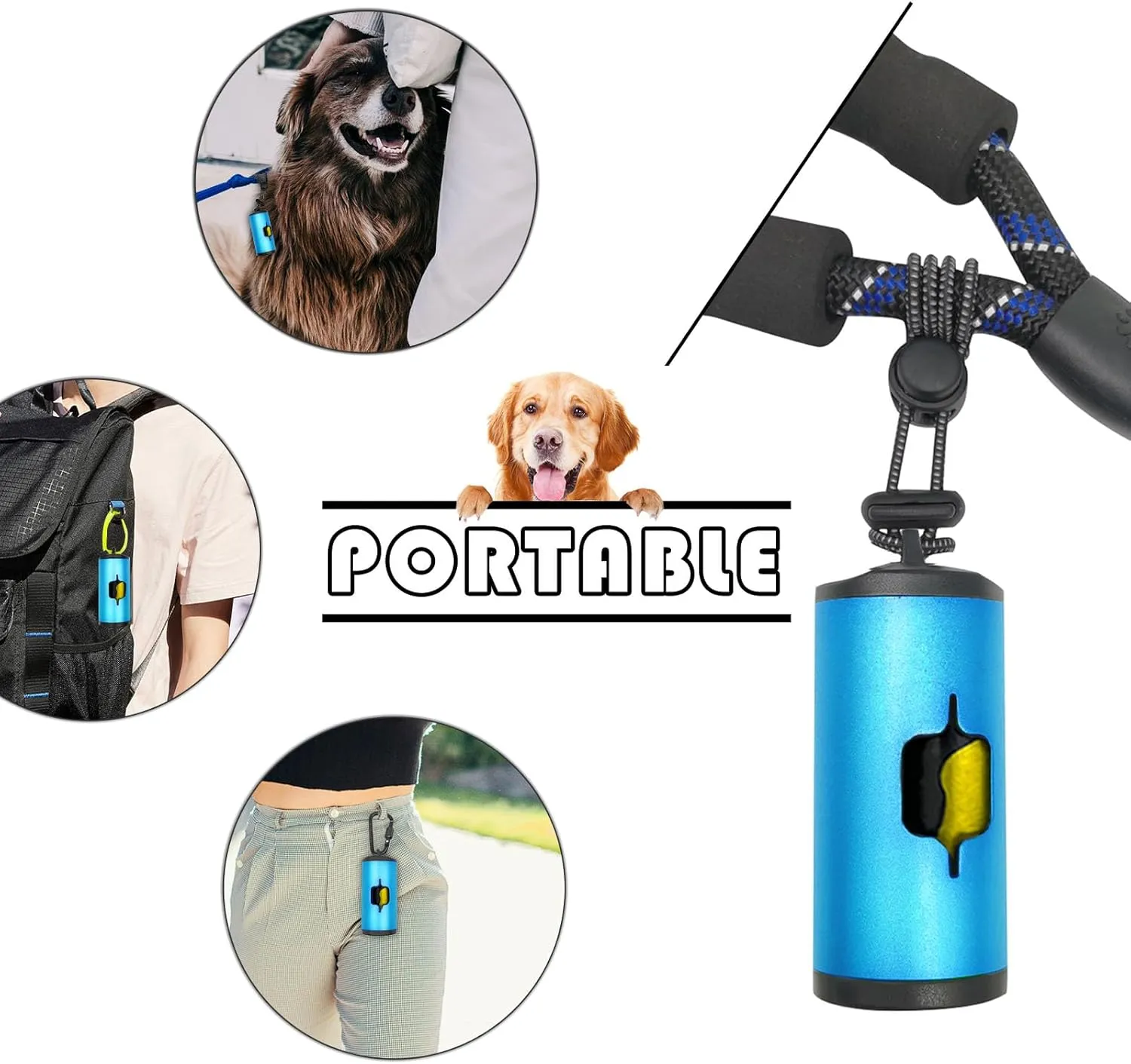 Metal Dog Poop Bag Holder 2-Pack w/Leash Clip|Durable Scratch-Resistant Aluminum|30 Bags 6 Accessories（Blue）