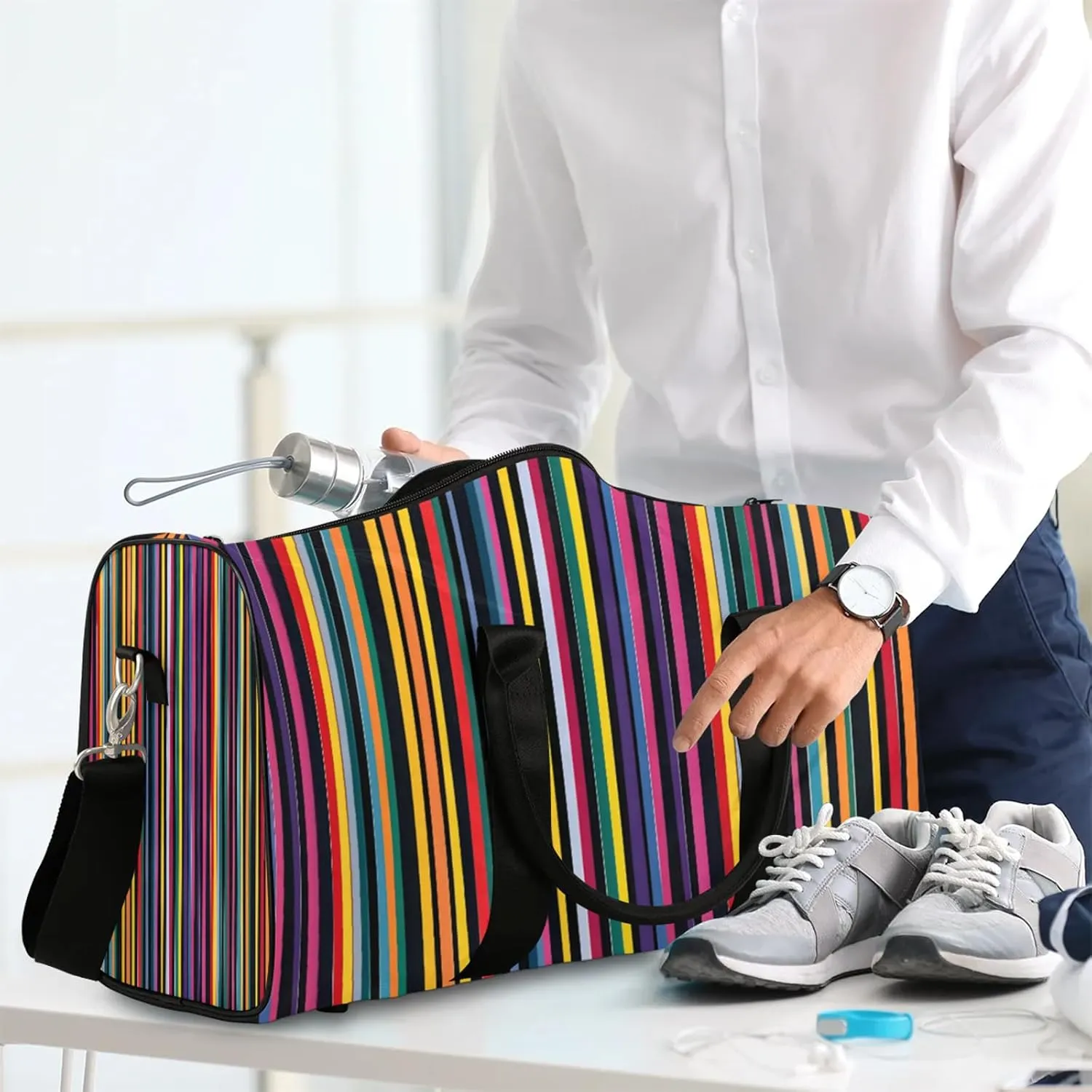 Mexican Stripes Colorful Travel Duffle Bag, Sports Gym Bags for Women Men, Carry On Weekender Overnight Workout Airplane Trips Bag