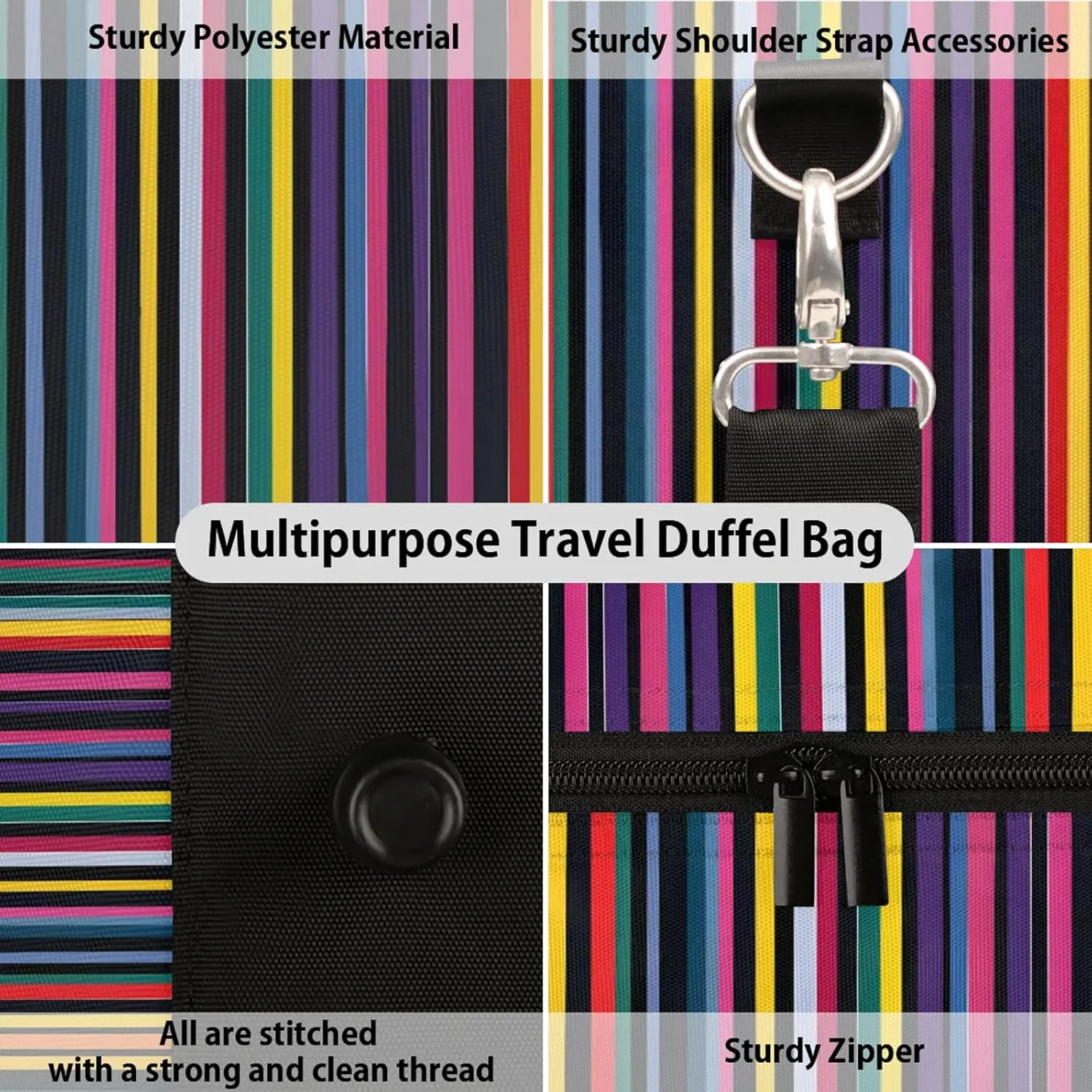 Mexican Stripes Colorful Travel Duffle Bag, Sports Gym Bags for Women Men, Carry On Weekender Overnight Workout Airplane Trips Bag
