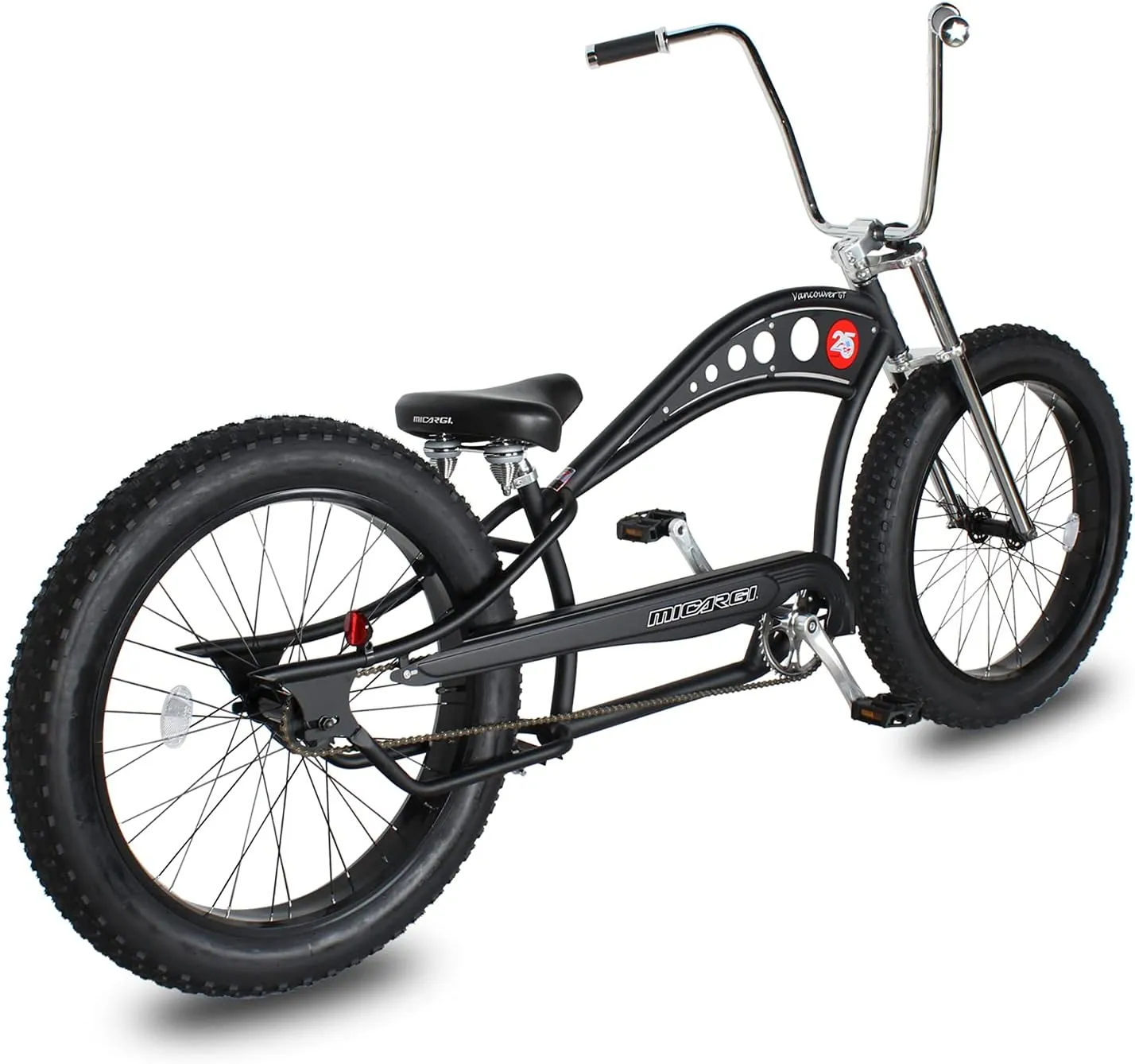 MICARGI 26 Vancouver Complete Cruiser Bikes Stretch Steel Frame Single-Speed & 7-Speed High Rise Handlebars & Low Handlebars Fat Tires Adult Beach Cruiser Chopper Bike Multiple Color