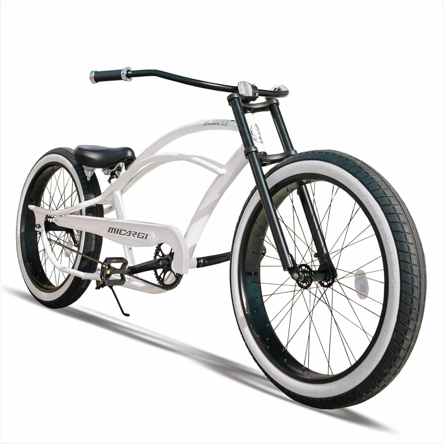 MICARGI Bronco3.0 26/29 Inch Beach Cruiser Bike for Men, Steel Frame,1/7 Speed, Hi-Rise Handlebar, Three Piece Cranksets,Fat Tire Bike, Mens Bike, Complete Cruiser Bikes