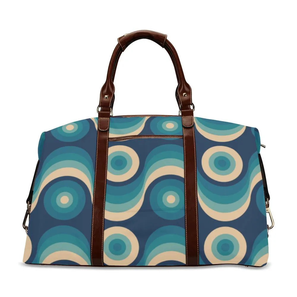 Mid Century Modern Travel Bag, Geometric Teal Retro Duffel Bag, Flight Bag, Waterproof Travel Bag, Carry on flight Bag