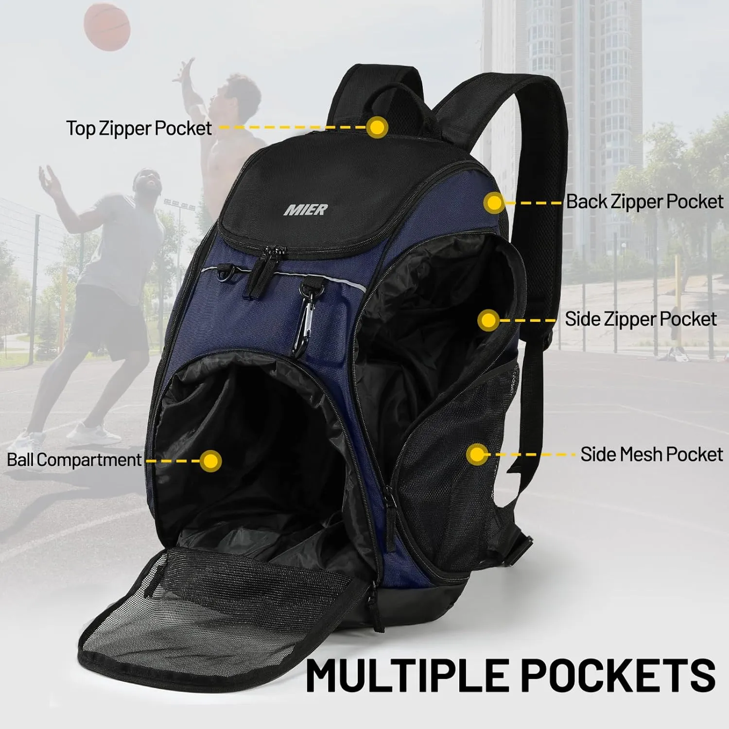 MIER Basketball Backpack Large Sports Soccer Bag with Ball/Shoes Holder for Men Women Volleyball Gym Equipment Training, 40L
