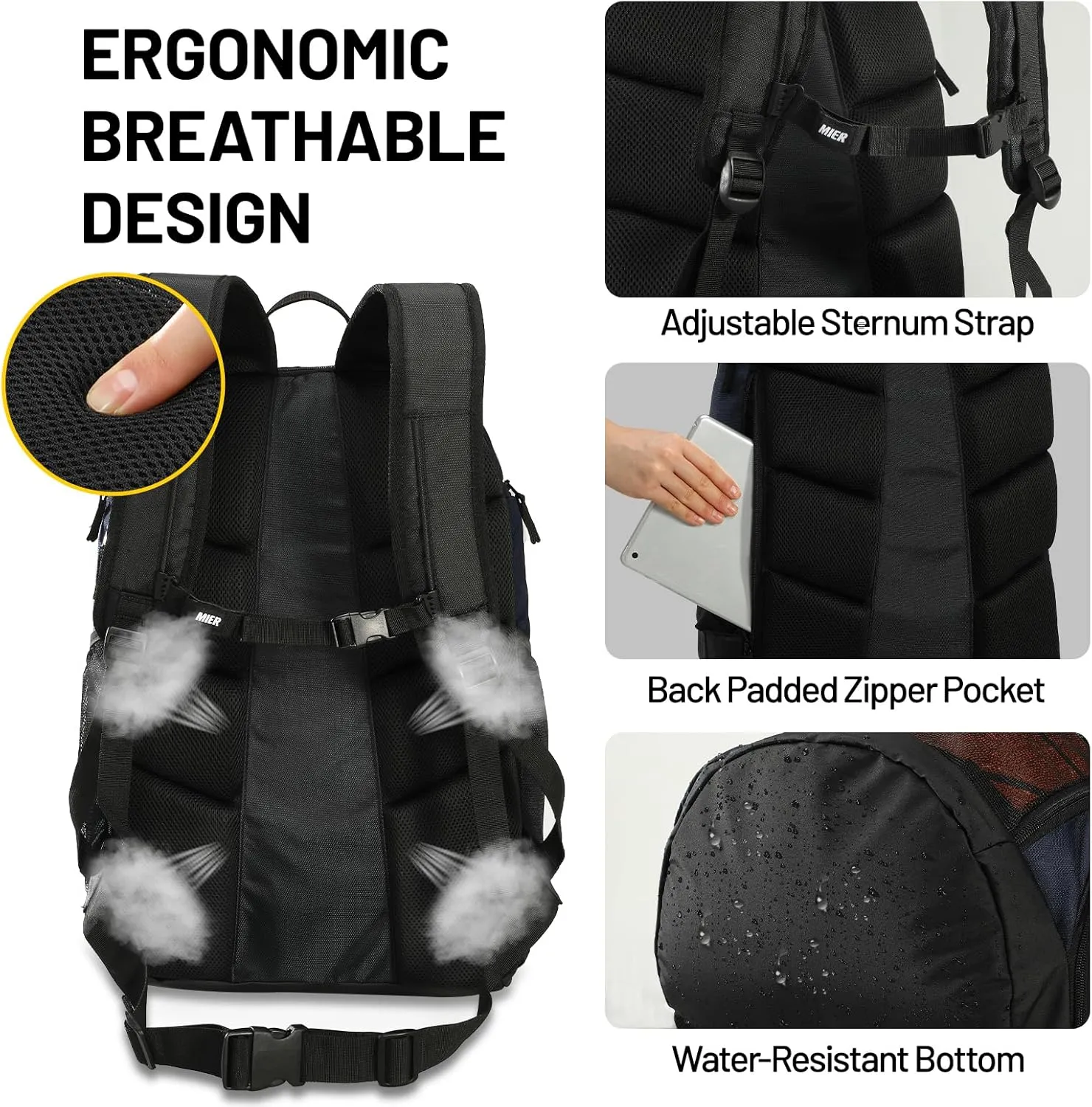 MIER Basketball Backpack Large Sports Soccer Bag with Ball/Shoes Holder for Men Women Volleyball Gym Equipment Training, 40L