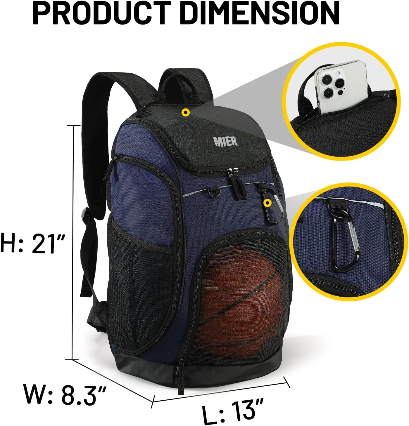 MIER Basketball Backpack Large Sports Soccer Bag with Ball/Shoes Holder for Men Women Volleyball Gym Equipment Training, 40L