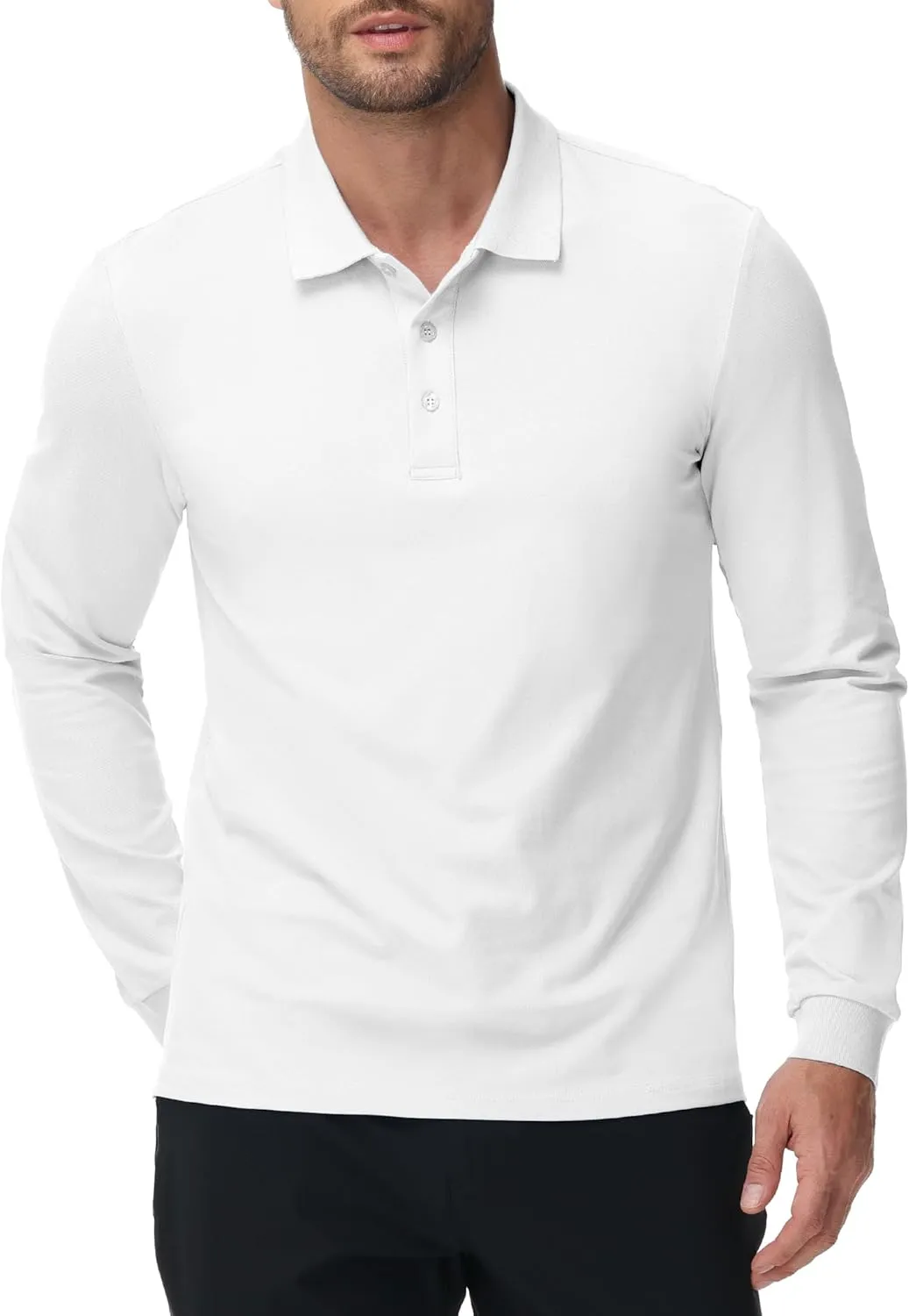 MIER Polo Shirts for Men Cotton Long Sleeve Golf Tennis Collared Shirt for Casual Work Travel, 3 Buttons, Ultra Soft