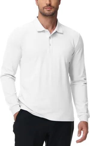 MIER Polo Shirts for Men Cotton Long Sleeve Golf Tennis Collared Shirt for Casual Work Travel, 3 Buttons, Ultra Soft