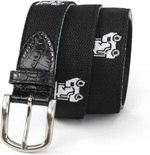Mile High Life Golf Belts for Men, Canvas Belt with Genuine Leather Tips, Embroidered 2 Layer Web Belt with Pin Buckle