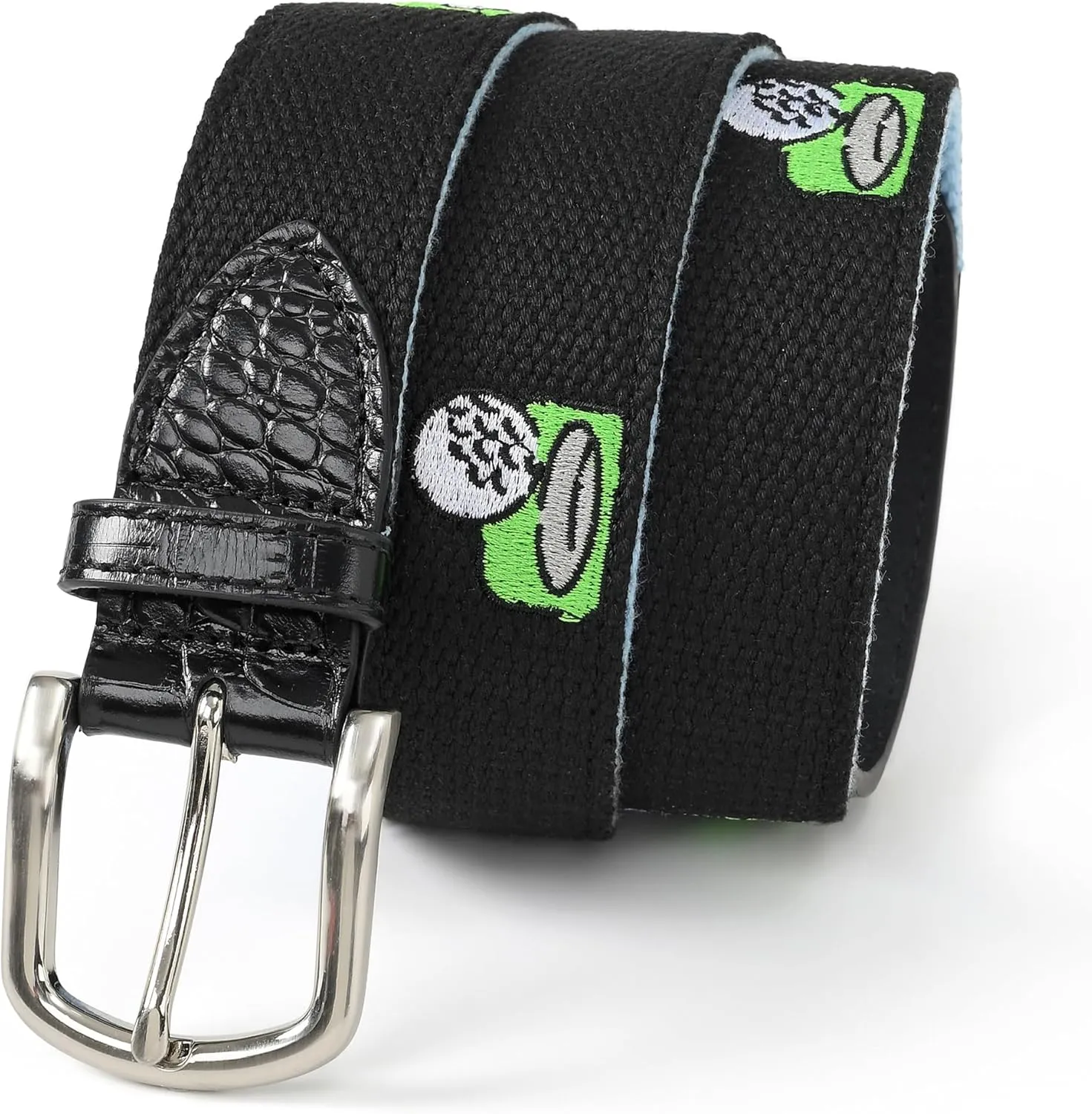 Mile High Life Golf Belts for Men, Canvas Belt with Genuine Leather Tips, Embroidered 2 Layer Web Belt with Pin Buckle