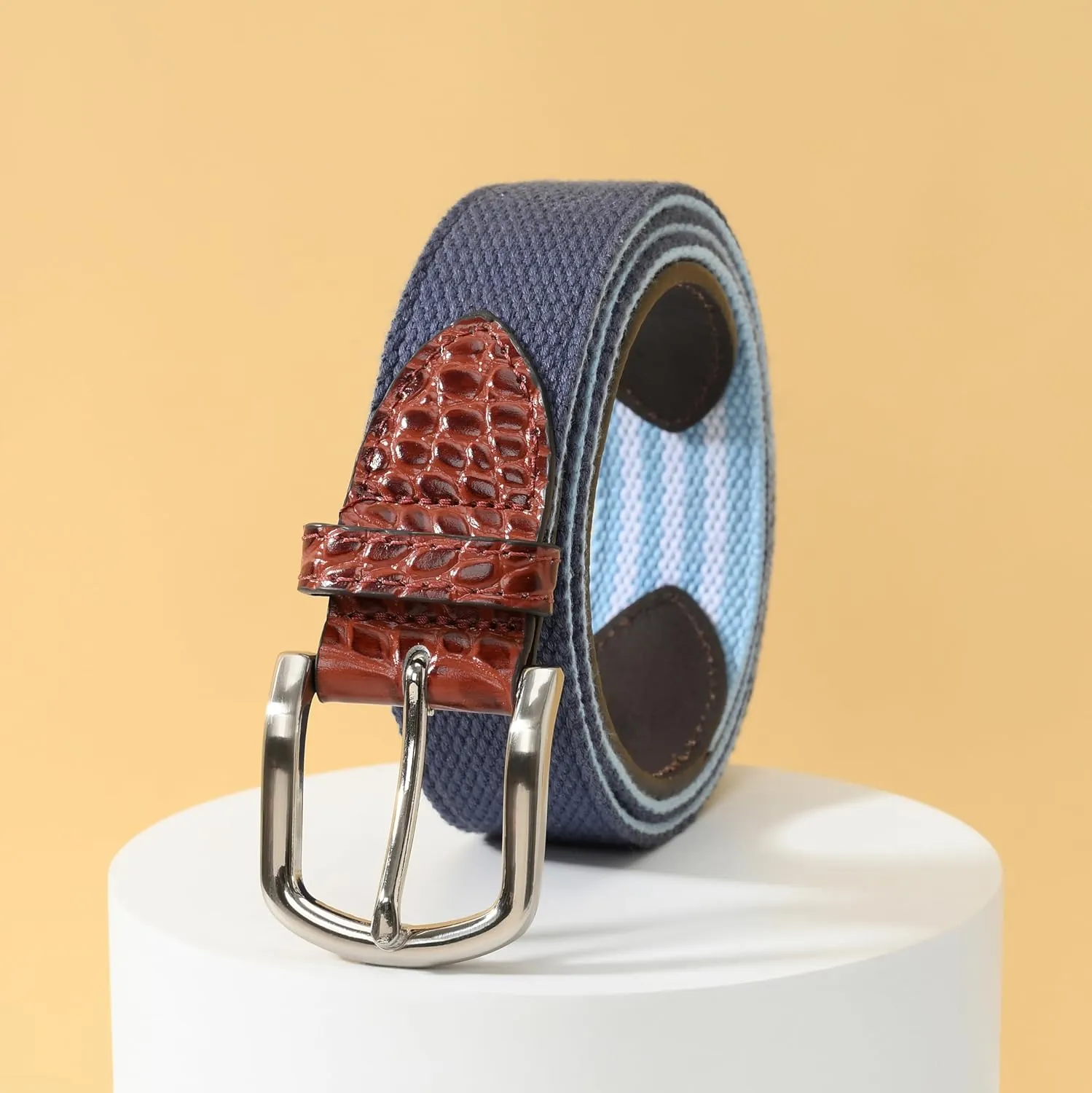 Mile High Life Golf Belts for Men, Canvas Belt with Genuine Leather Tips, Embroidered 2 Layer Web Belt with Pin Buckle