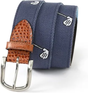 Mile High Life Golf Belts for Men, Canvas Belt with Genuine Leather Tips, Embroidered 2 Layer Web Belt with Pin Buckle