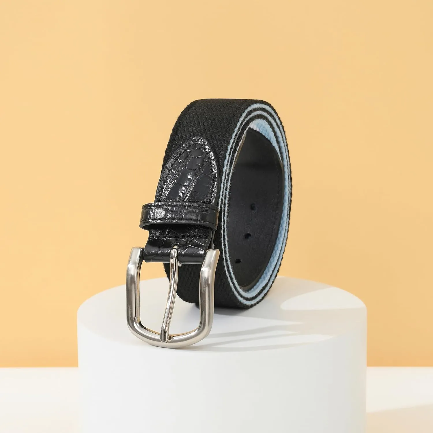 Mile High Life Golf Belts for Men, Canvas Belt with Genuine Leather Tips, Embroidered 2 Layer Web Belt with Pin Buckle