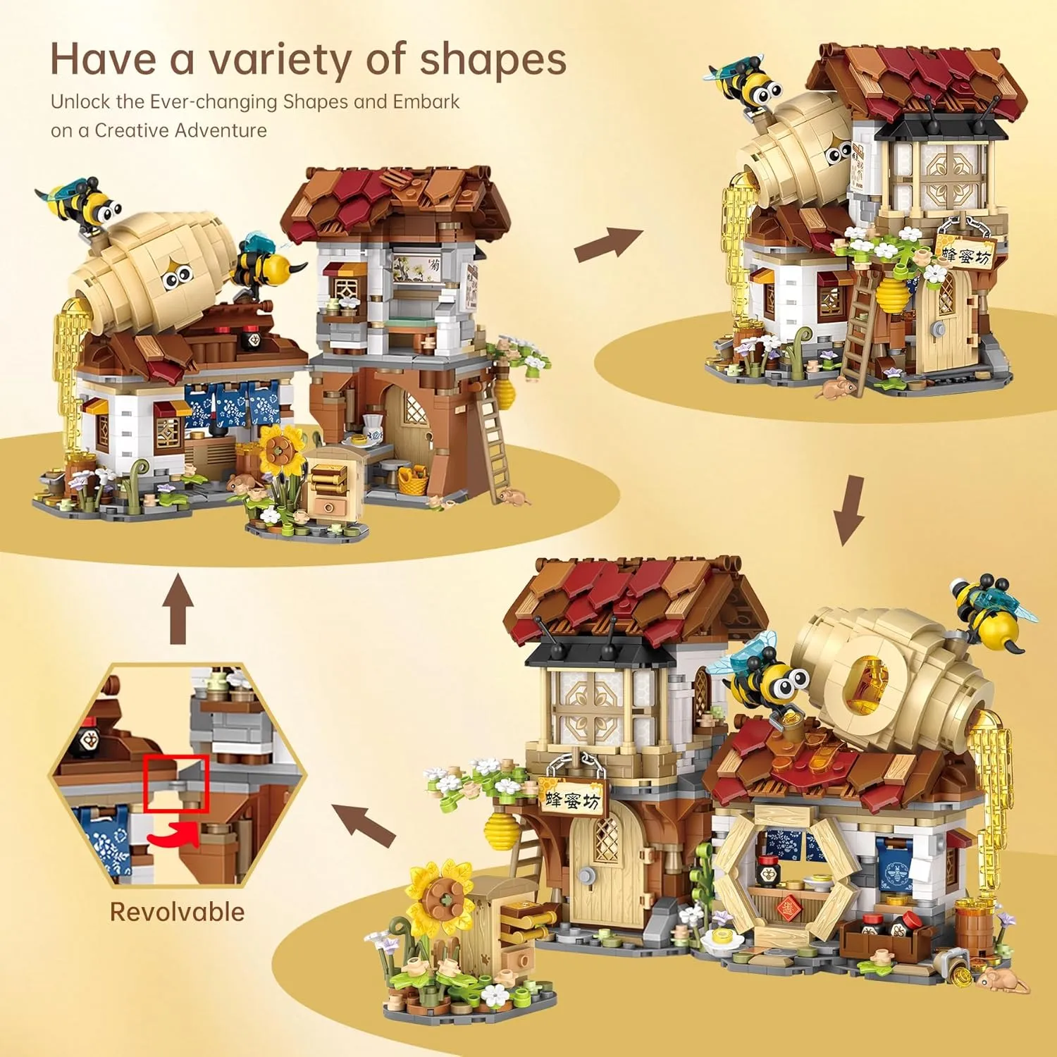 Mini Bricks Honey Workshop Building Blocks, Simulation Architecture Toy for Girls and Boys Ages 6  - Gift Easter, Birthday, Christmas (1242 PCS)