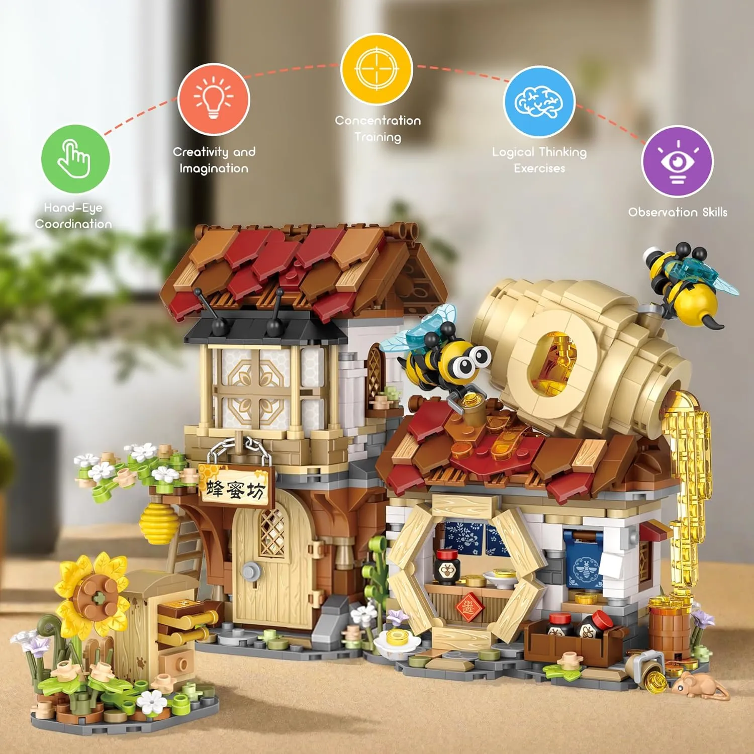 Mini Bricks Honey Workshop Building Blocks, Simulation Architecture Toy for Girls and Boys Ages 6  - Gift Easter, Birthday, Christmas (1242 PCS)