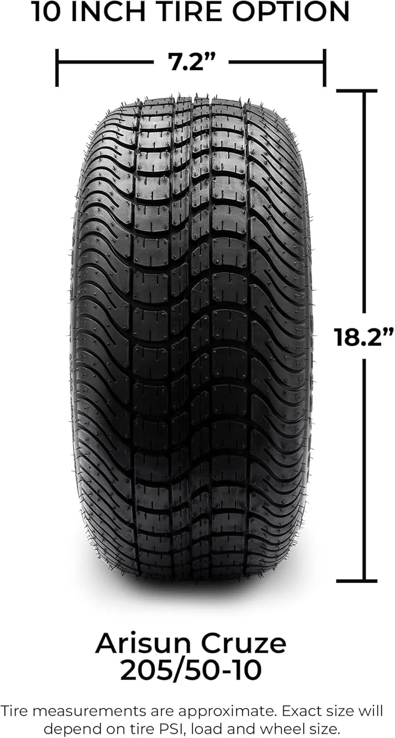 MODZ® Vampire Machined Black 10" Golf Cart Wheels and Arisun Cruze (205/50-10) DOT Low Profile Golf Cart Tires Combo - Set of 4