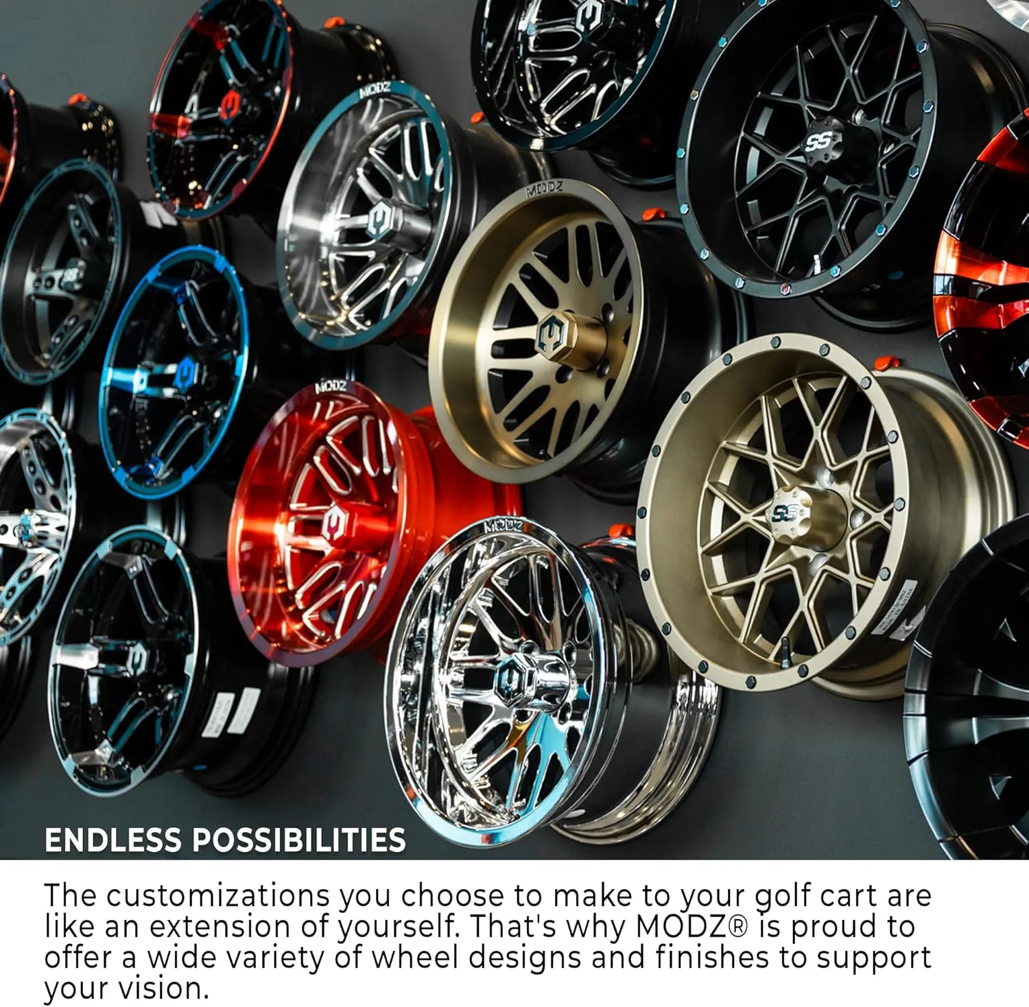 MODZ® Vampire Machined Black 10" Golf Cart Wheels and Arisun Cruze (205/50-10) DOT Low Profile Golf Cart Tires Combo - Set of 4
